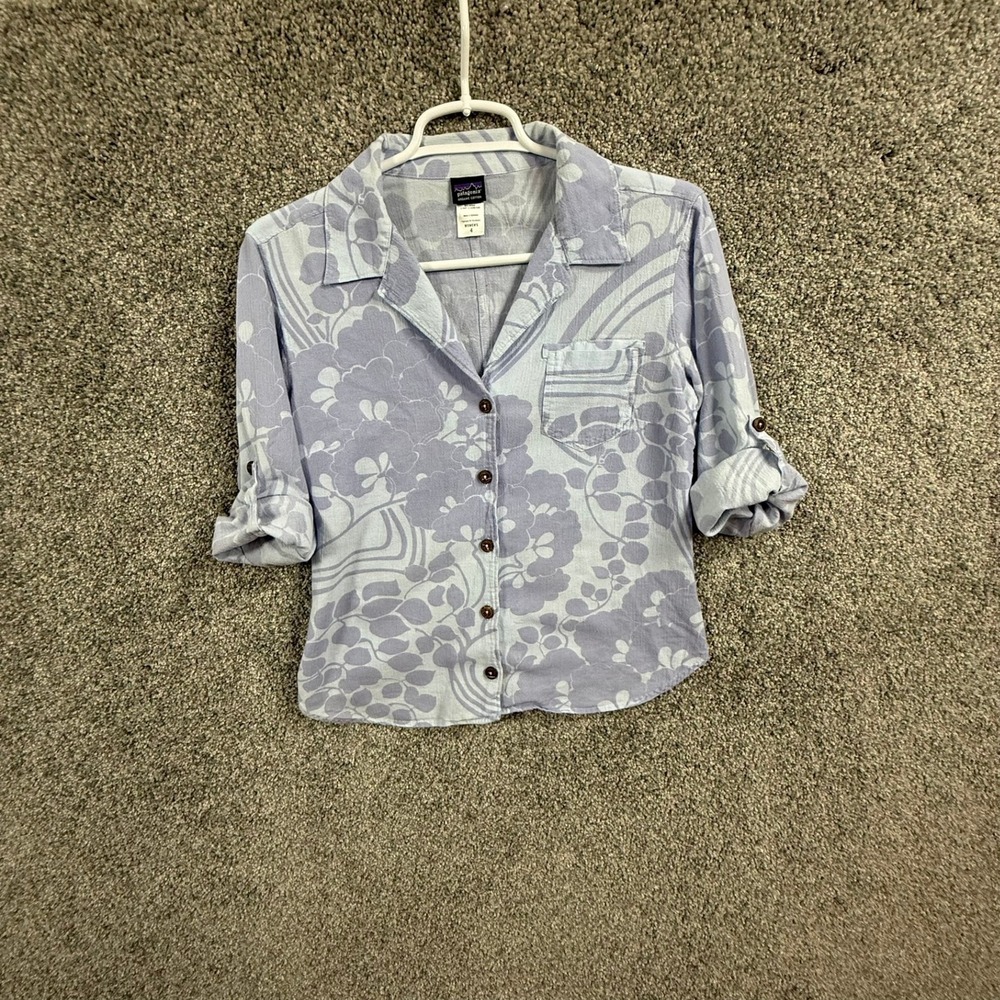 Patagonia Organic Cotton Floral Button Down Shirt Lavender Purple Womens 4